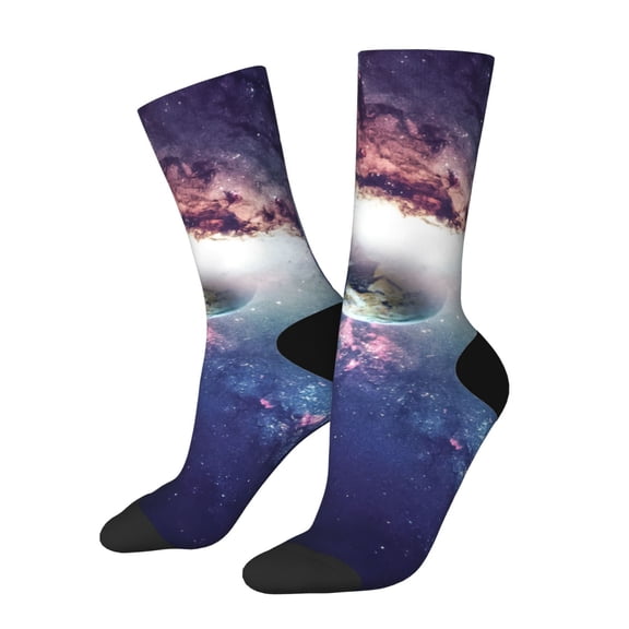 Xecao Planets Stars And Galaxies Pattern Sport Socks for Women and Men Crew Socks Sporty Calf Socks Casual Socks
