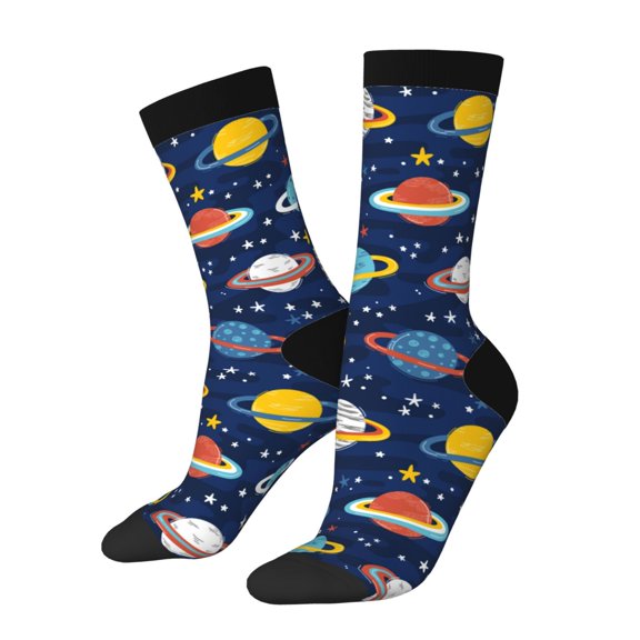 Xecao Planets and Stars Pattern Sport Socks for Women and Men Crew Socks Sporty Calf Socks Casual Socks