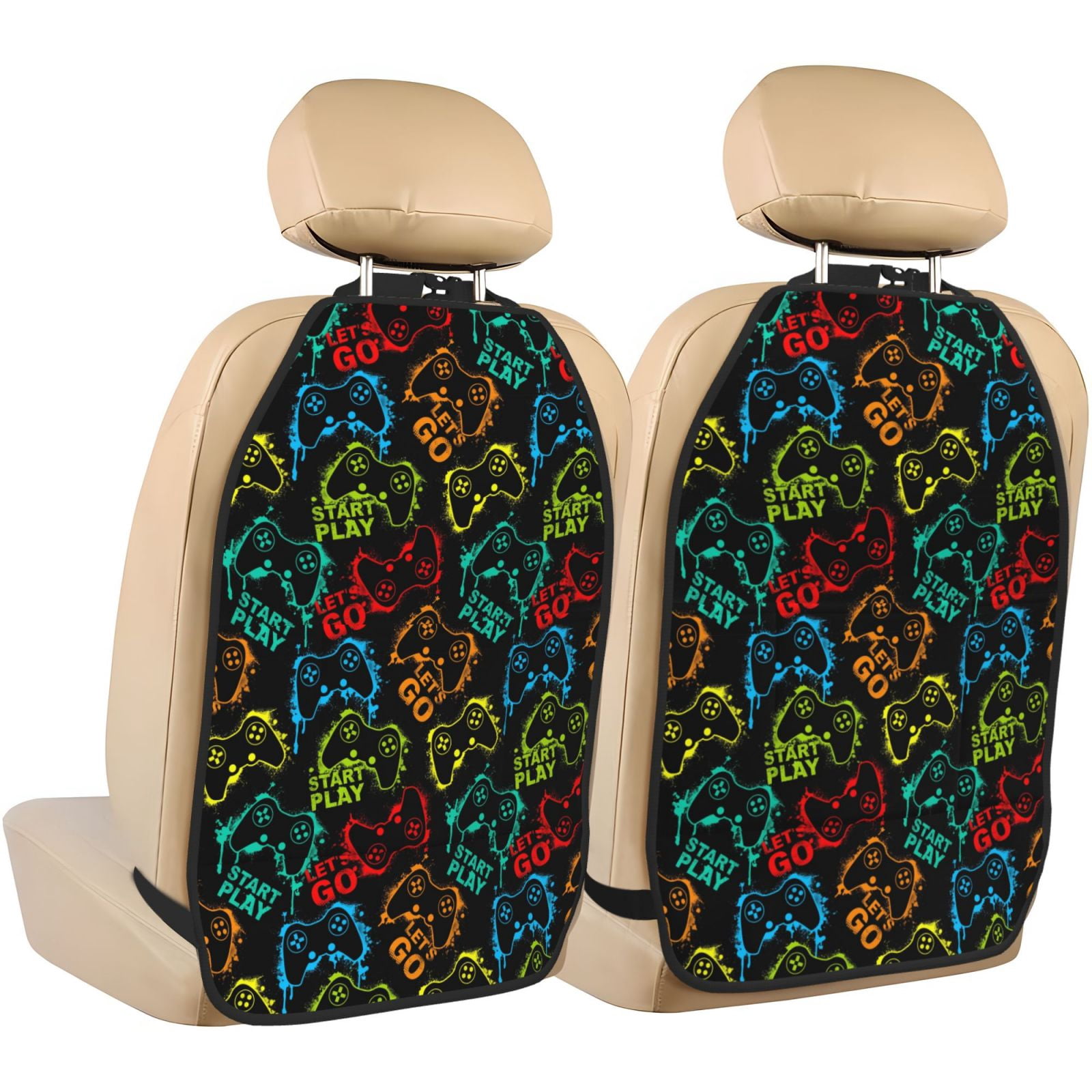 Xecao Play Game Start Pattern Car Seat Back Protector 2 Pack Large Capacity Pocket, Kick Mats Back Seat Protector