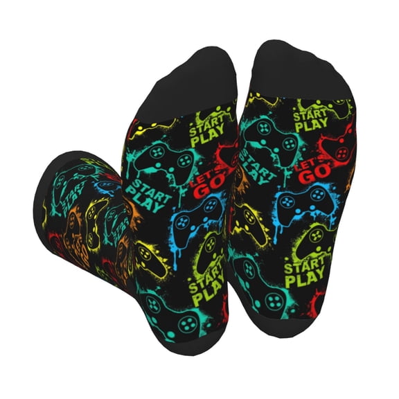 Xecao Play Game Start Print Crew Socks for Men and Women, Men's Soft Moisture-wicking Sock