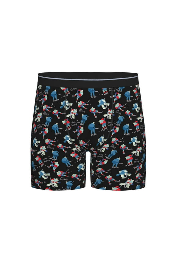 Play Hockey Print Boxer Briefs for Men's Stretch Moisture-Wicking Underwear, Mid-Rise Classics breathable fabric