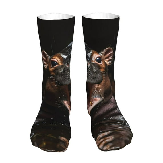 Xecao Playful Baby Hippo Splash Print Fashion No Heel Casual Crew Socks Cushioned Breathable for Men Women - Moisture wicking,Not easy to fade Suitable for daily