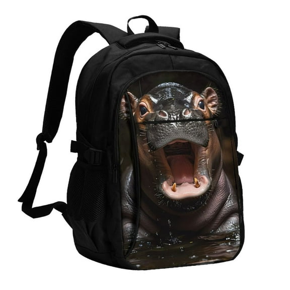 Xecao Playful Baby Hippo Splash for Travel Laptop Backpack, USB-Charging-Enabled, Spacious Business Backpack for Men and Women,College School Computer Bag