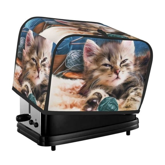 Xecao Playful Cat Print 2 Slice Toaster Cover with Pockets, Small Appliance Cover, Dust and Fingerprint Protection, Machine Washable