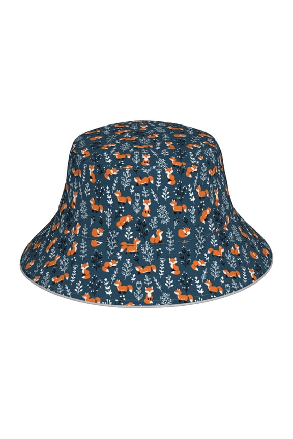 Playful Foxes Forest Blues Print Men and Women Night Reflective Hat Runner Cap Visor Bucket Hat Boonie Cap