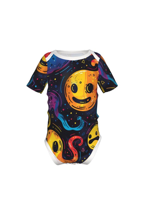 Playful Ghosts Night Sky Pattern Baby Climbing Bodysuit Short Sleeve Onesie Unisex 0-12 Months Baby Shirt Newborn Outfits Crotch snap design-18 Months