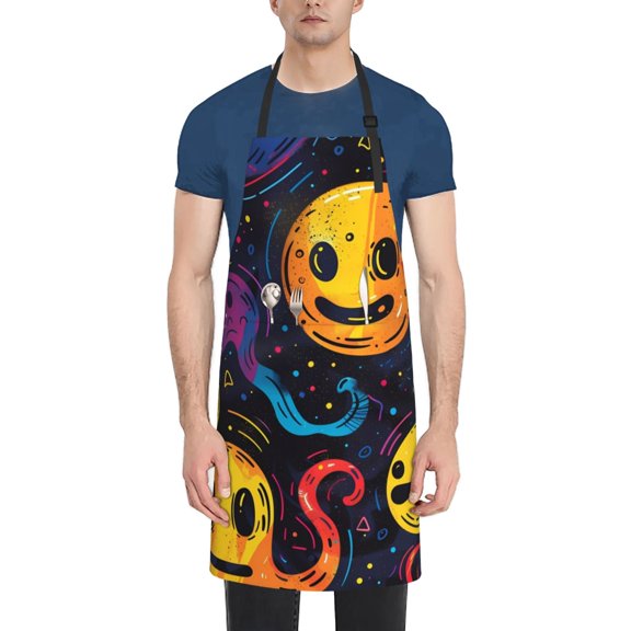 Xecao Playful Ghosts Night Sky Print Kitchen Cooking Aprons, Waterproof Adjustable Bib Aprons with 2 Pockets for Women Men Chef