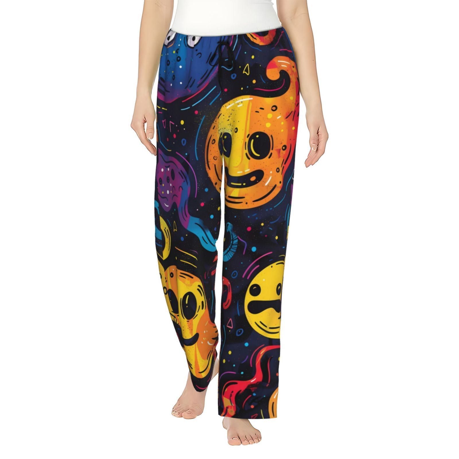 Ghost Sleep Robe Xecao Playful Ghosts Night Sky Print Women's Straight Lounge Pajama ...