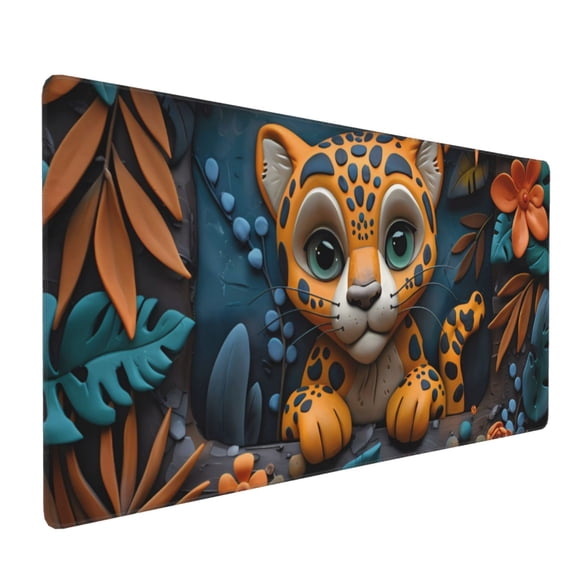 Xecao Playful Leopard Art Print Large Mouse Pad, 16x35.5in Mousepad, Professional Non-Slip Rubber Base Big Mouse Pad, Mouse Pad for Gaming & Office Full Desk Mouse Pad