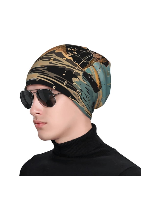 Playful Otter Tropical Beach Print Beanie Knitted Hat for Men Women, Winter Fashion Knit Cuffed Caps Unisex