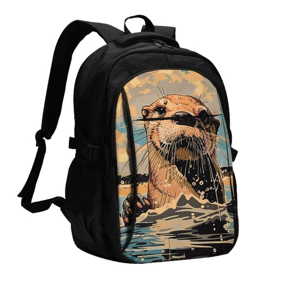 Xecao Playful Otter Tropical Beach for Travel Laptop Backpack, USB-Charging-Enabled, Spacious Business Backpack for Men and Women,College School Computer Bag