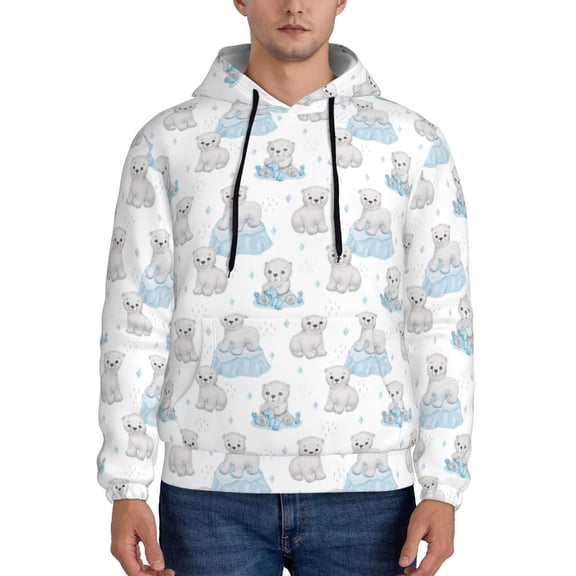 Xecao Playful Polar Bear Pals Pattern Men's Adult Pullover Hoodie,Hooded Sweatshirt-XX-Large