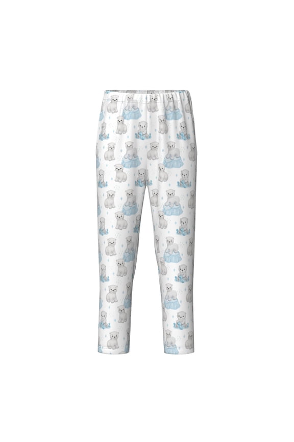 Playful Polar Bear Pals Print Teenagers' Pajama Pants Long Sleep Pants Soft Elastic Waist Pajama Bottoms Elastic waist with 2 Pockets 5-16 Years-Medium