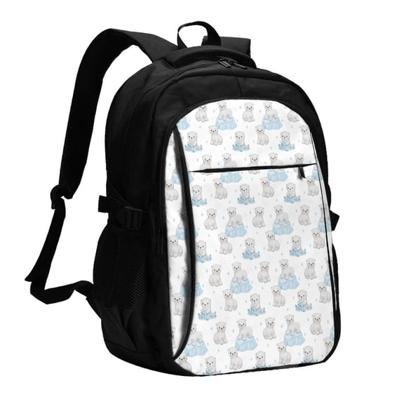 Xecao Playful Polar Bear Pals for Travel Laptop Backpack, USB-Charging-Enabled, Spacious Business Backpack for Men and Women,College School Computer Bag