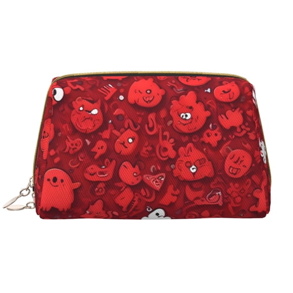 Xecao Playful Red Cartoon Faces Print Fashion Makeup PVC Bag Large Capacity Travel Cosmetic Bag for Women Organizer Toiletry Clutch
