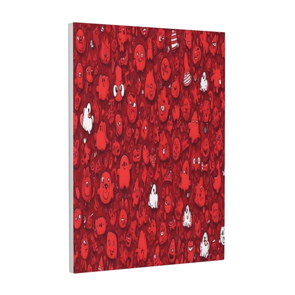 Xecao Playful Red Cartoon Faces for Ready-to-Hang Canvas Art 12x16 Inches - Waterproof HD Print Solid Wood Frame for Gifting,Vertical