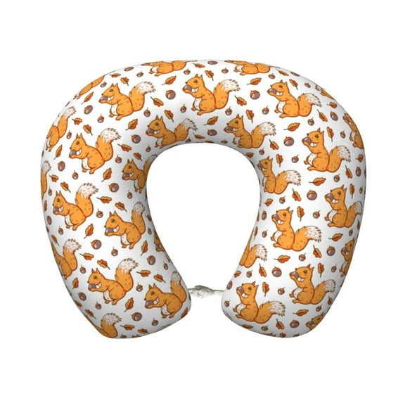 Xecao Playful Squirrel Autumn Print Memory Foam Cervical Neck Pillow Versatile U-Shaped Pillows for Home,Office,Camping,Travelling,Soft Washable Cover