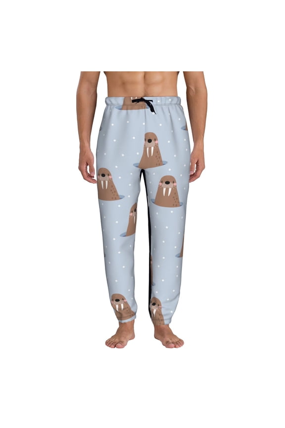 Playful Walrus Wonders Print Active Tech Joggers for Men, Mens Sweatpants Lounge Pants with Pockets-Small