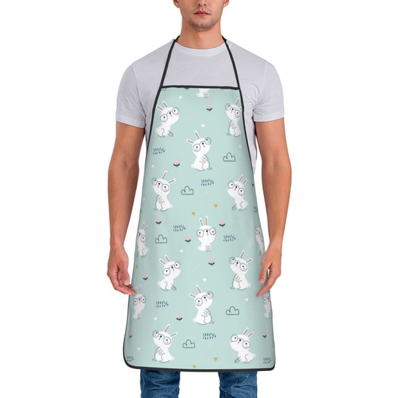 Xecao Playing Rabbit Print Funny BBQ Chef Aprons for Men Women,Adjustable Kitchen Cooking Aprons with Pocket Waterproof Oil Proof No Pilling Fading