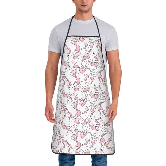 Xecao Playing Rabbit Print Funny BBQ Chef Aprons for Men Women,Adjustable Kitchen Cooking Aprons with Pocket Waterproof Oil Proof No Pilling Fading