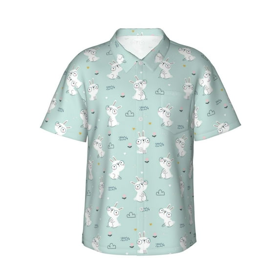 Xecao Playing Rabbit print Hawaiian shirt - a stylish short-sleeve button-down for men, perfect for casual beach and tropical outings.
