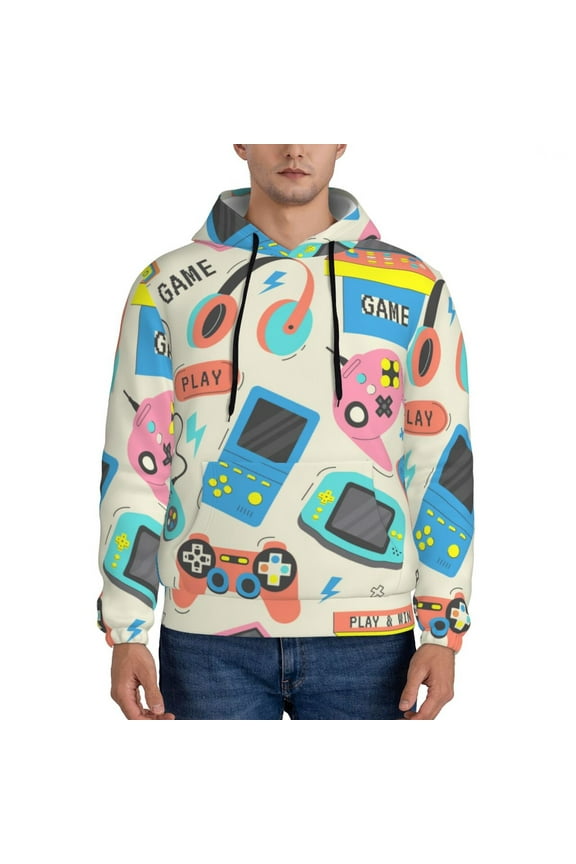 Playing Video Games Pattern Men's Adult Pullover Hoodie,Hooded Sweatshirt-Large