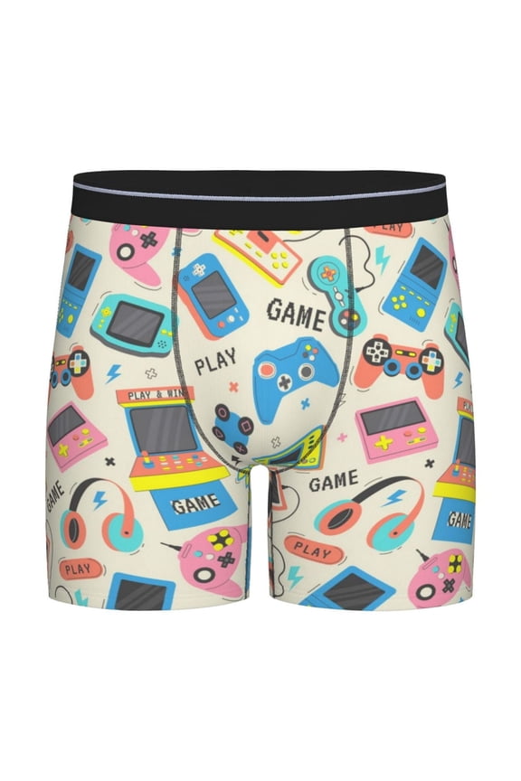 Playing Video Games Print Boxer Briefs for Men's Stretch Moisture-Wicking Underwear, Mid-Rise Classics breathable fabric