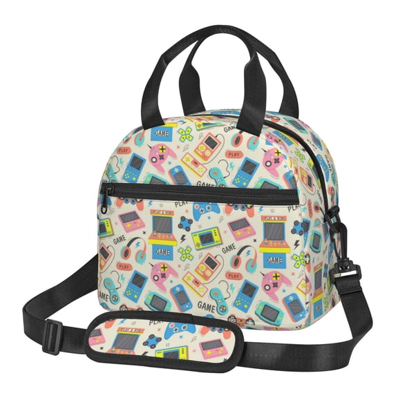 Xecao Playing Video Games Print Insulated Lunch Box, Lunch Cags Lunch Bag Featuring An Adjustable Shoulder Strap