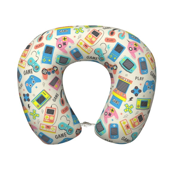 Xecao Playing Video Games Print Memory Foam Cervical Neck Pillow Versatile U-Shaped Pillows for Home,Office,Camping,Travelling,Soft Washable Cover