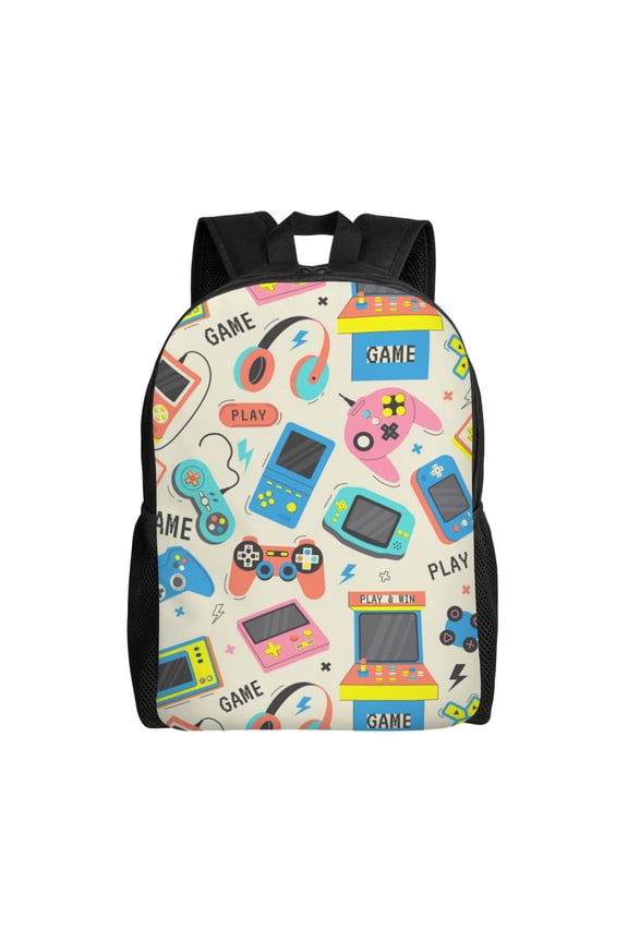 Playing Video Games Print School Backpack with Laptop Compartment Small Travel Laptop Backpack for Women Men Waterproof College Backpack Simple School Bag