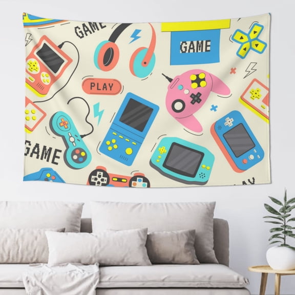Xecao Playing Video Games Print Tapestry, Wall Hanging Room Funny Decor, Backdrop Room Decor for Bedroom Living Room dormitory