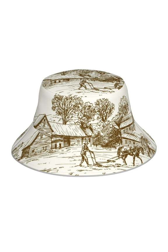 Plowed Field With Horses Print Men and Women Night Reflective Hat Runner Cap Visor Bucket Hat Boonie Cap