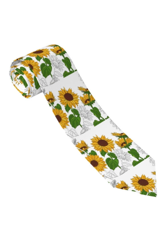 Plump Sunflower And Sketch Print Tie For Men Necktie Woven Jacquard Neck Ties,Classic Men's Tie