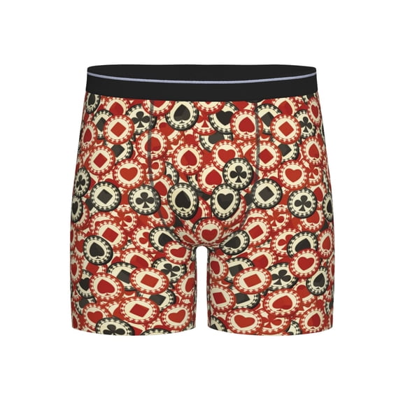 Xecao Poker Chips Print Boxer Briefs for Men's Stretch Moisture-Wicking Underwear, Mid-Rise Classics breathable fabric