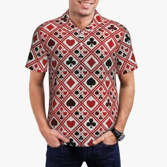 Xecao Poker Mens' Casual Short Sleeve Button-Down Polo Shirts for a Classic Golf Shirts-3X-Large