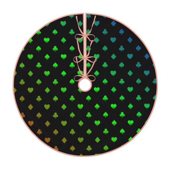 Xecao Poker Shapes Pattern Christmas Tree Skirt Round Xmas Tree Mat Base Cover for Holiday Home Decorations-48"
