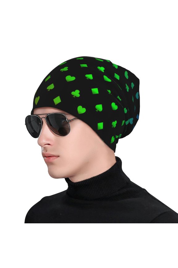 Poker Shapes Print Beanie Knitted Hat for Men Women, Winter Fashion Knit Cuffed Caps Unisex