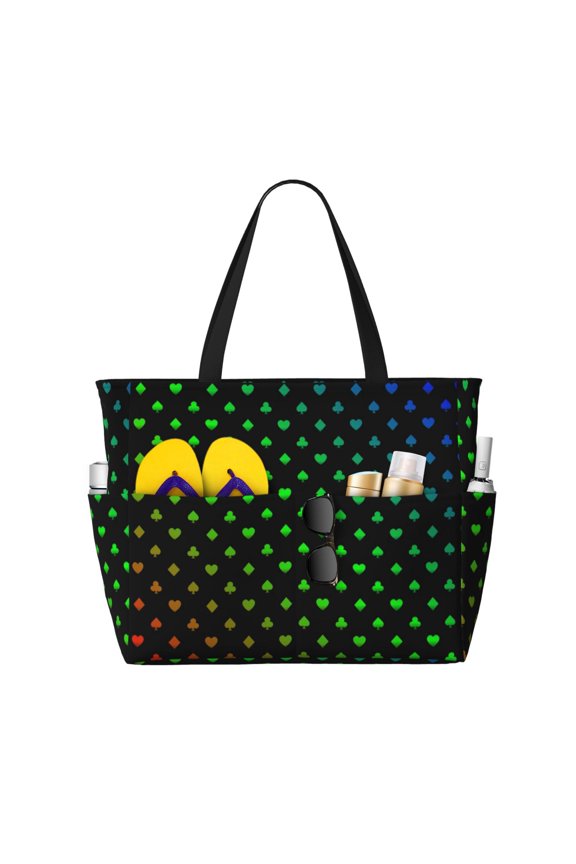 Poker Shapes for versatile beach bag for women includes zipper pockets and waterproof material, ideal for vacations and adventures.
