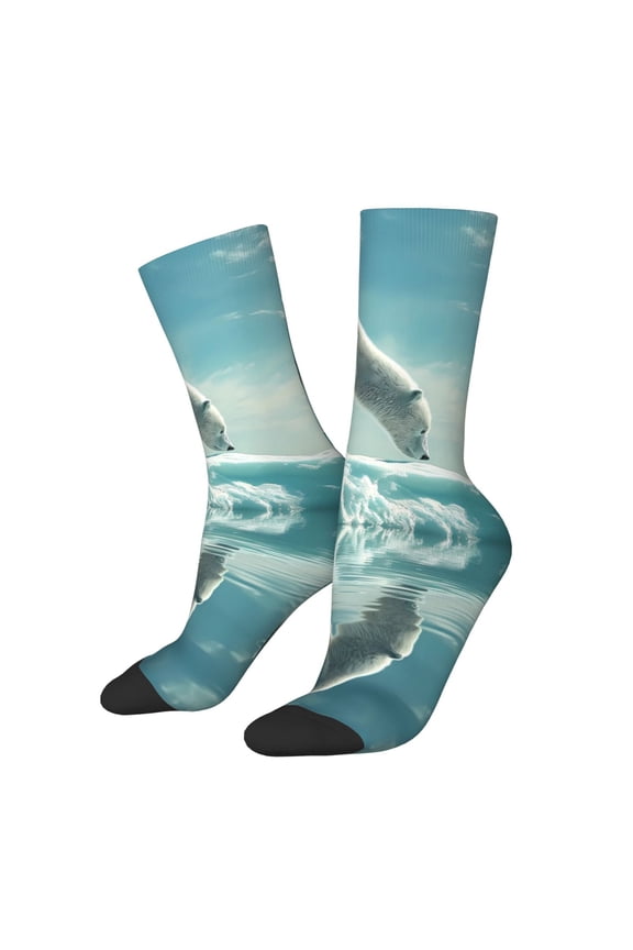 Polar Bear On Iceberg Pattern Sport Socks for Women and Men Crew Socks Sporty Calf Socks Casual Socks