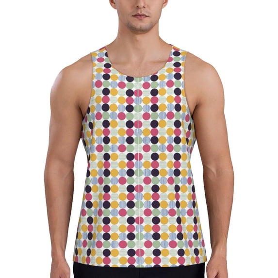 Xecao Polka Dot Men's Tank Top Workout Quick Dry Sleeveless Gym Jogging Muscle Shirts Summer Swim Beach Tops