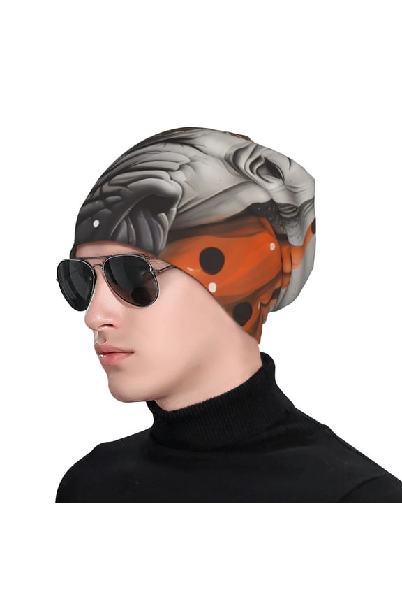 Polka Dot Rhino Welcome Print Beanie Knitted Hat for Men Women, Winter Fashion Knit Cuffed Caps Unisex