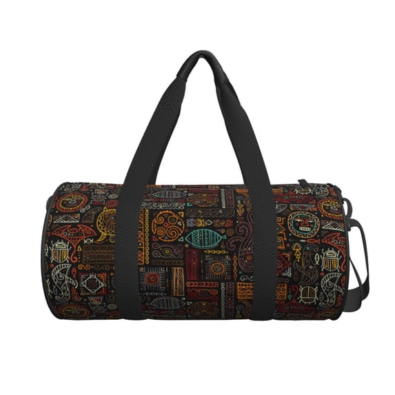Xecao Polynesian Turtles print Round Travel Duffel Bag is a foldable gym bag with an inner pocket, perfect for travel sports