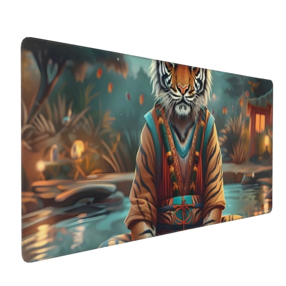 Xecao Pond Meditating Tiger Print Large Mouse Pad, 16x35.5in Mousepad, Professional Non-Slip Rubber Base Big Mouse Pad, Mouse Pad for Gaming & Office Full Desk Mouse Pad