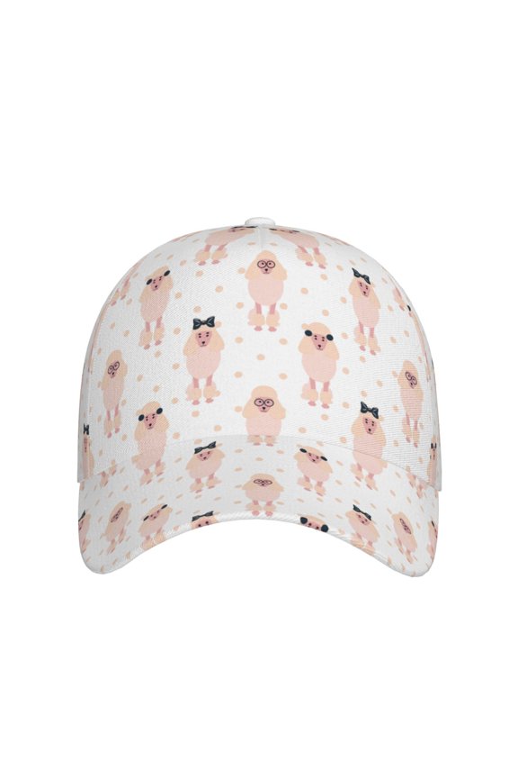 Poodle Dog for Baseball Cap: Unisex, crafted from classic polyester twill fabric, featuring a soft unconstructed design