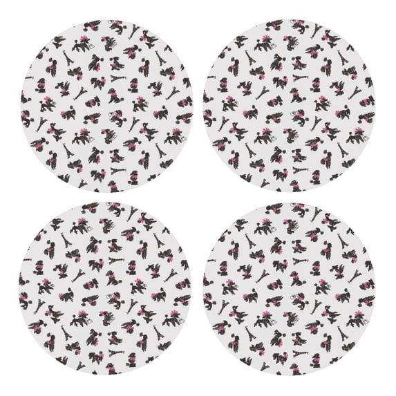 Xecao Poodle Dog for MDF Cork Coaster 4 Pcs,Drink Coasters,Suit for House Warming Gifts New Home ,Coffee Table Decor-Round Shape