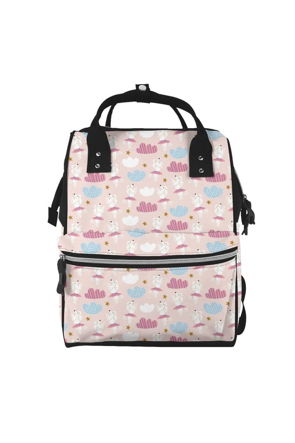 Poodle In Ballet Skirts Dancing print Large Capacity Nappy Bag is a multi-functional waterproof travel backpack, perfect as a nursing bag or mummy backpack for women