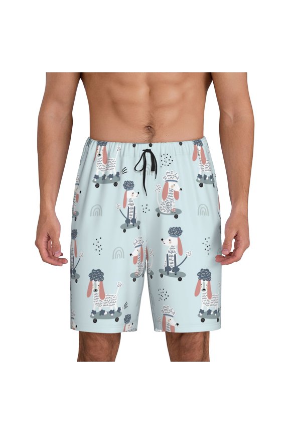Poodle Playing Skateboard Print Men's Sleepwear Shorts Pajama Bottom Lounge Short nightwear with Convenient Pockets for Relaxed Home Wear-4X-Large