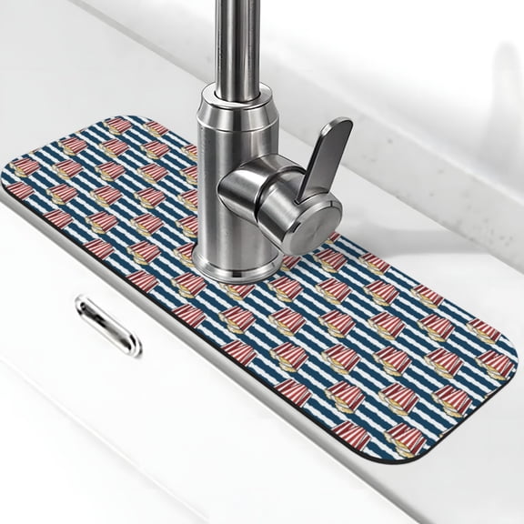 Xecao Popcorn On Blue Lines for Kitchen Sink Splash Guard Faucet Mat , Faucet Guard & Draining mat, (15" X 5.5" )