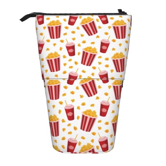 Xecao Popcorn Print Telescopic Pencil Bag Pen Holder Pop Up Stationery Case Stand-up Retractable Transformer Bag Standing Organizer
