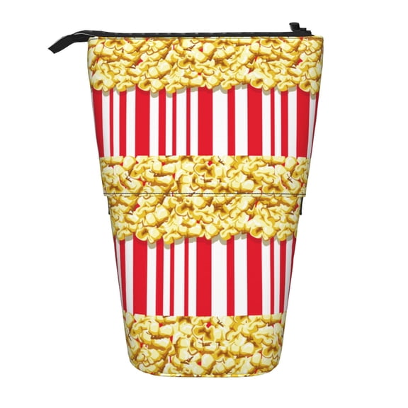 Xecao Popcorn Print Telescopic Pencil Bag Pen Holder Pop Up Stationery Case Stand-up Retractable Transformer Bag Standing Organizer